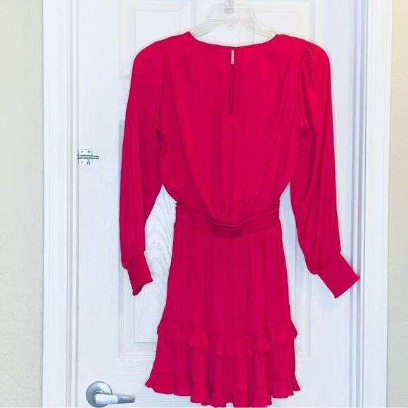 Evereve Hailey Mini Dress Size XS Long Sleeve Ruffle Satin - Picture 5 of 13